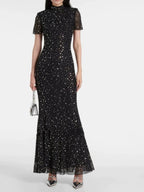 Sparkle Beaded High Neck Sheath Dress H6850