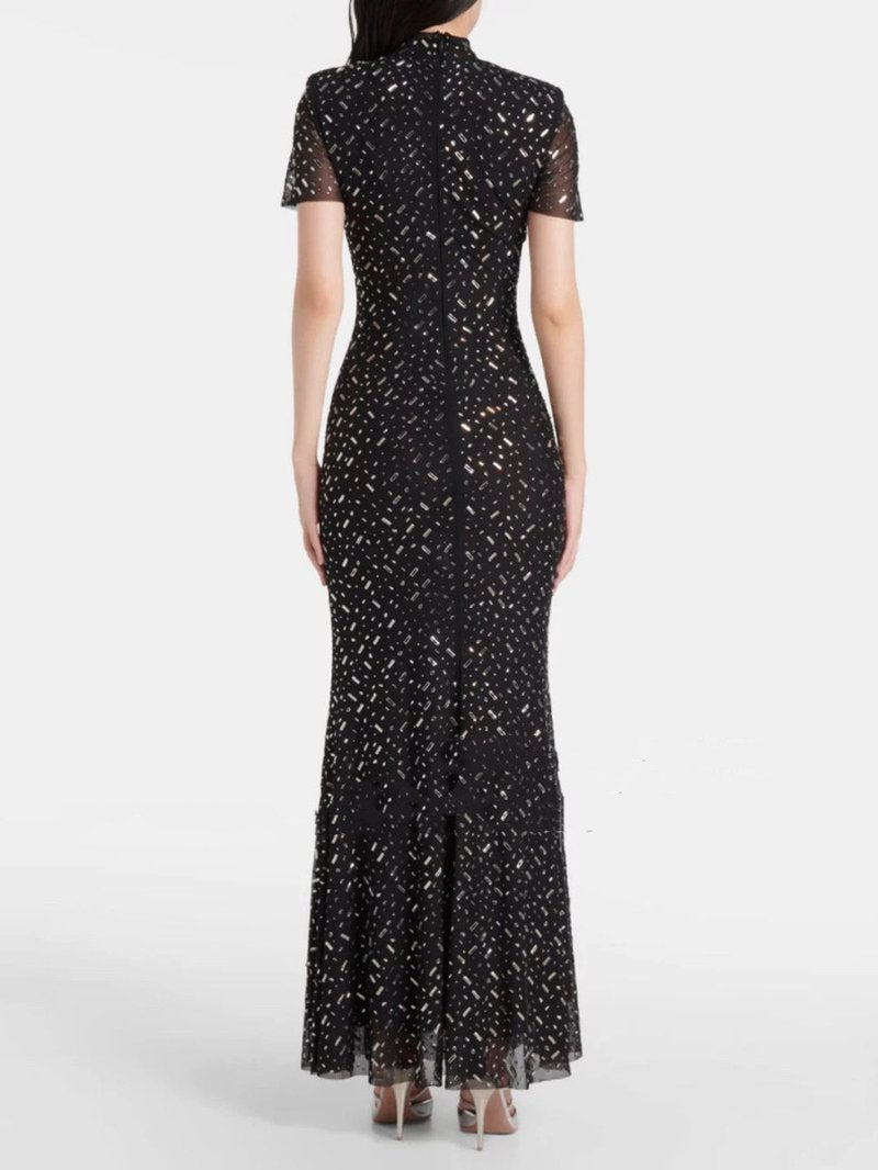 Sparkle Beaded High Neck Sheath Dress H6850