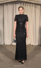 Sparkle Beaded High Neck Sheath Dress H6850