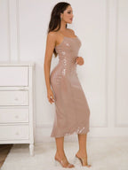 Sparkle Beige Midi Bandage Dress H6054