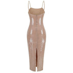 Sparkle Beige Midi Bandage Dress H6054