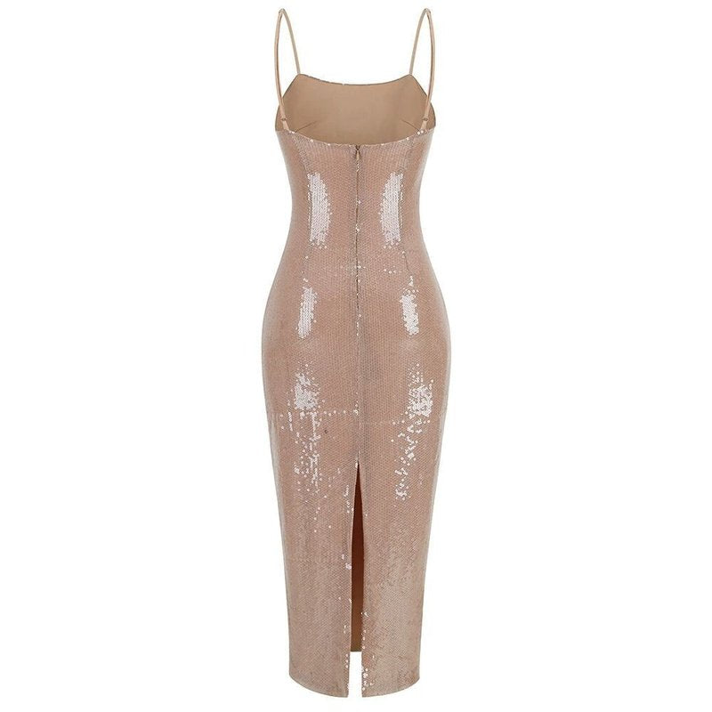 Sparkle Beige Midi Bandage Dress H6054