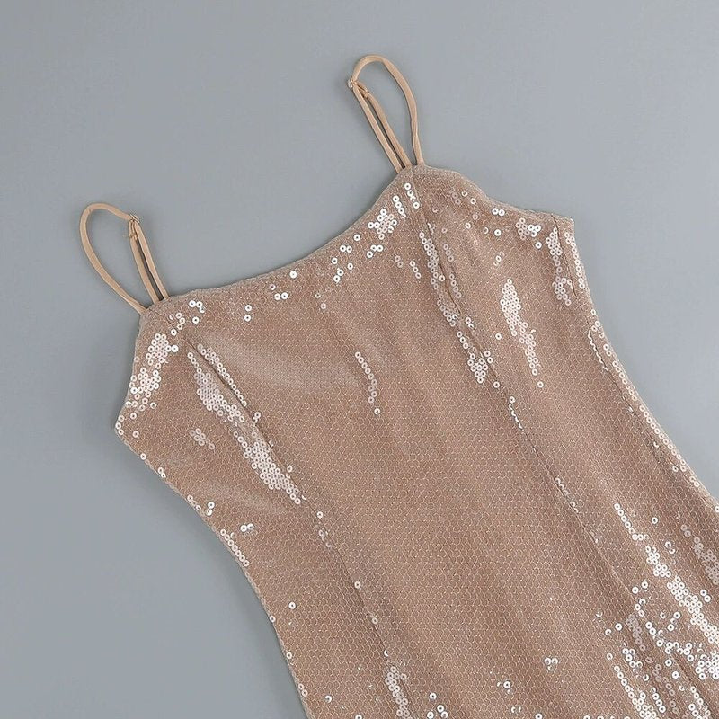 Sparkle Beige Midi Bandage Dress H6054