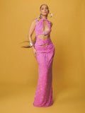 Sparkle Cutout Halter Maxi Dress H6876