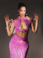 Sparkle Cutout Halter Maxi Dress H6876