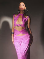 Sparkle Cutout Halter Maxi Dress H6876