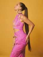 Sparkle Cutout Halter Maxi Dress H6876