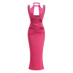 Sparkle Cutout Halter Maxi Dress H6876