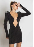 Sparkle Cutout Long Sleeve Mini Dress H6541