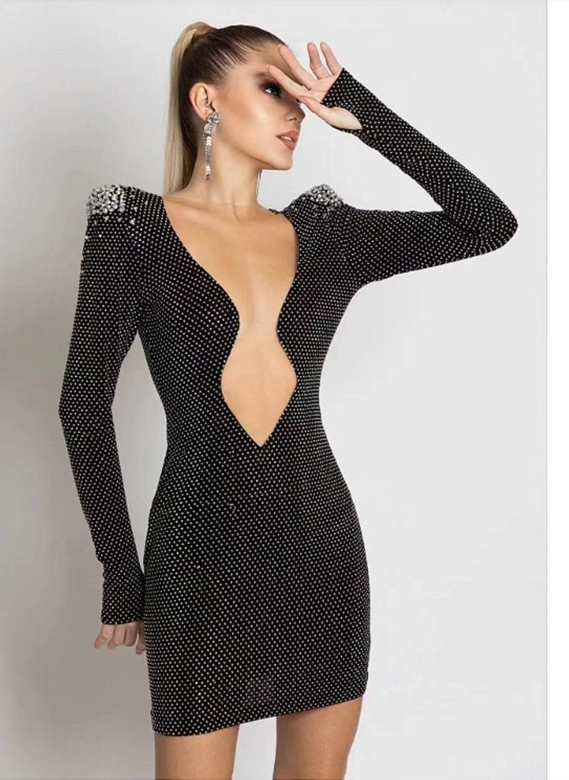 Sparkle Cutout Long Sleeve Mini Dress H6541