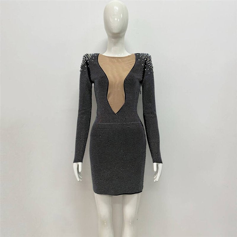Sparkle Cutout Long Sleeve Mini Dress H6541