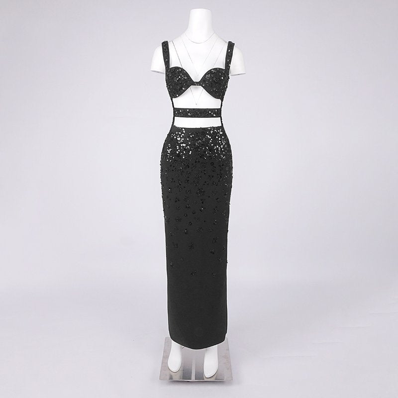 Sparkle Cutout Strapless Gown H7009