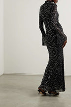 Sparkle Mesh Long Sleeve Maxi Dress H6493