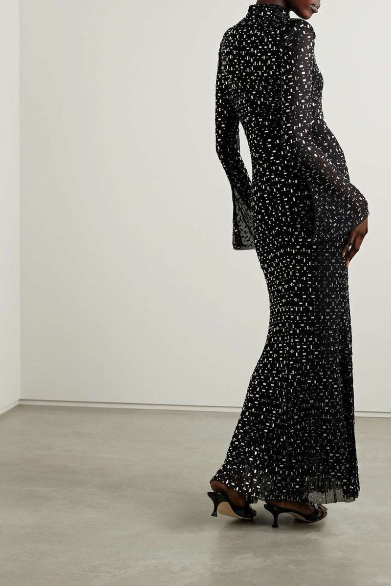 Sparkle Mesh Long Sleeve Maxi Dress H6493