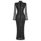 Sparkle Mesh Long Sleeve Maxi Dress H6493