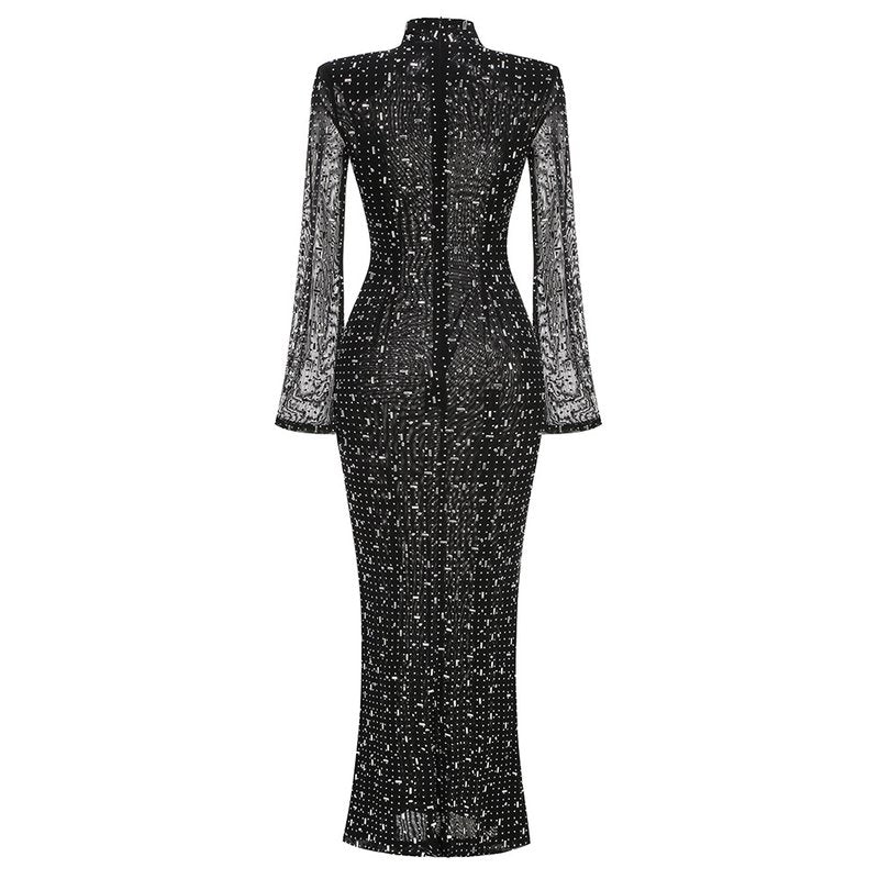 Sparkle Mesh Long Sleeve Maxi Dress H6493