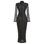 Sparkle Mesh Long Sleeve Maxi Dress H6493