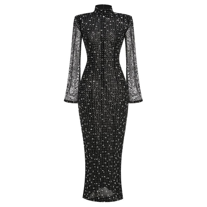 Sparkle Mesh Long Sleeve Maxi Dress H6493