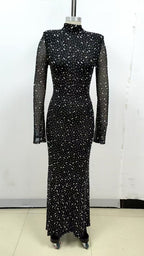 Sparkle Mesh Long Sleeve Maxi Dress H6493