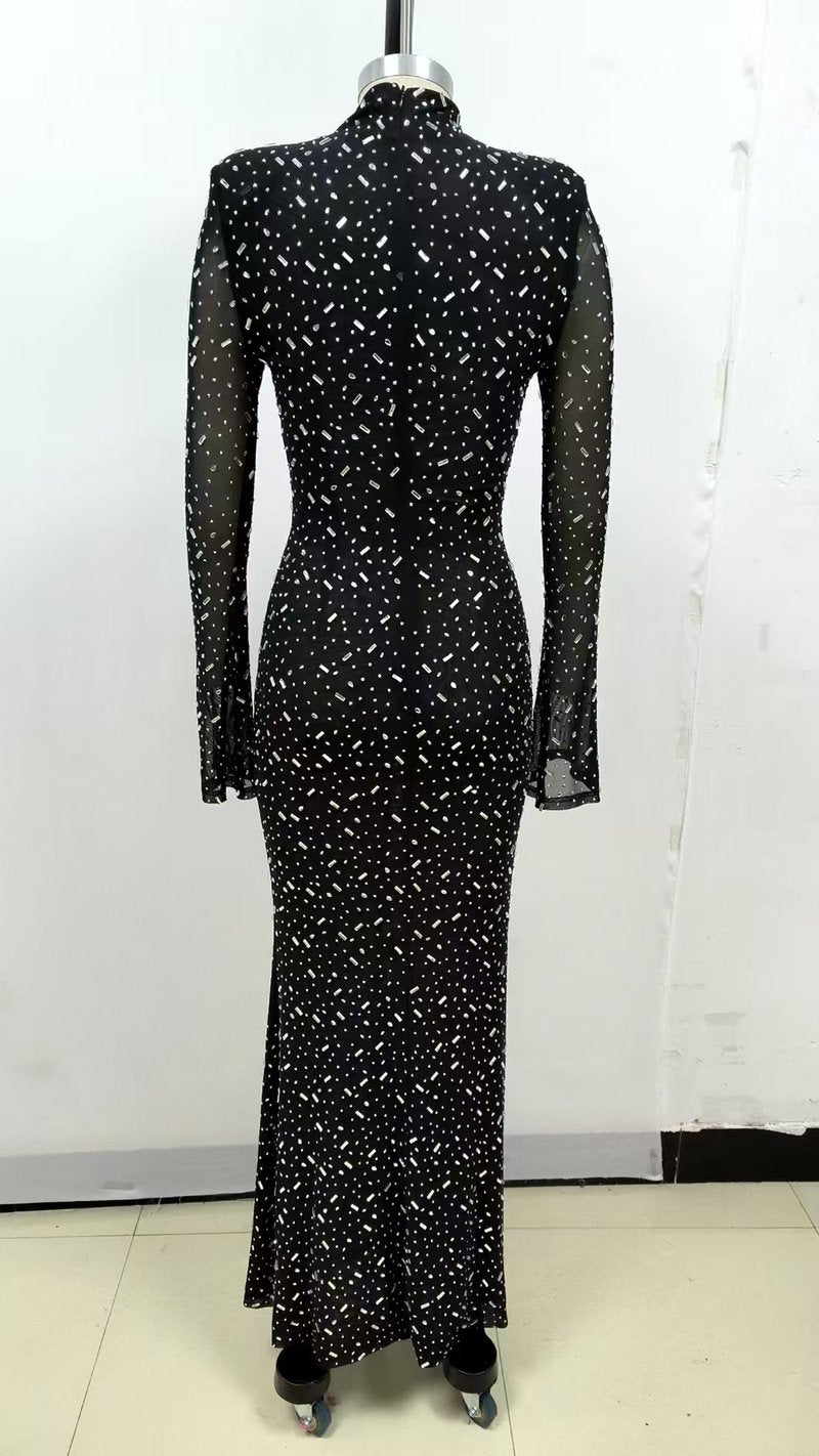 Sparkle Mesh Long Sleeve Maxi Dress H6493