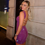 Sparkle Purple Backless Mini Dress H6325