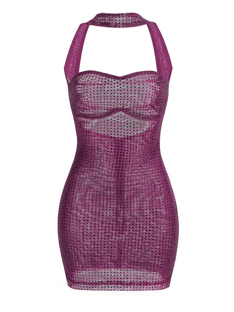 Sparkle Purple Backless Mini Dress H6325
