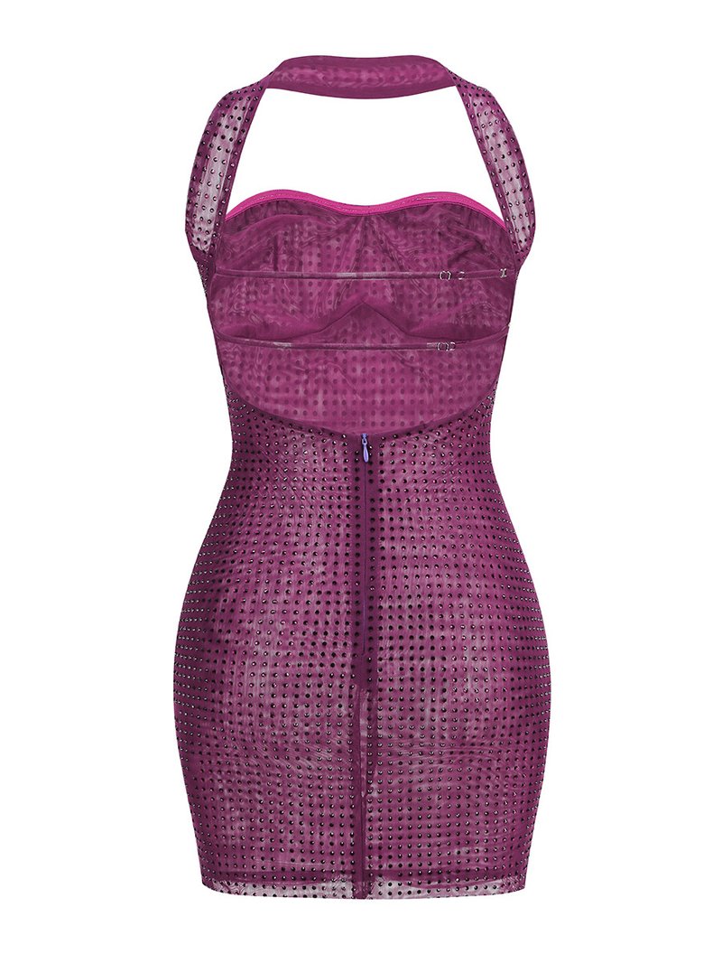 Sparkle Purple Backless Mini Dress H6325
