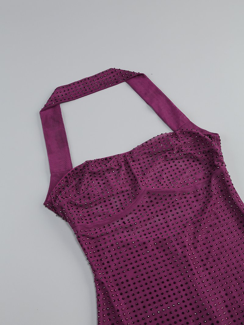Sparkle Purple Backless Mini Dress H6325