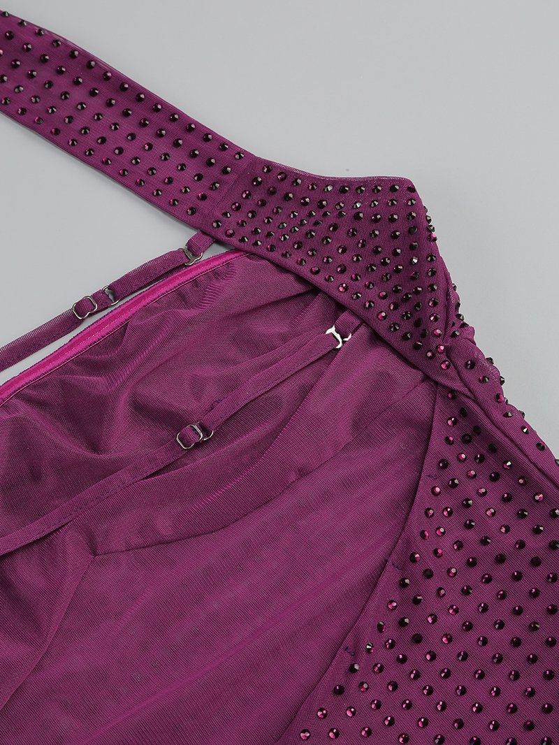 Sparkle Purple Backless Mini Dress H6325