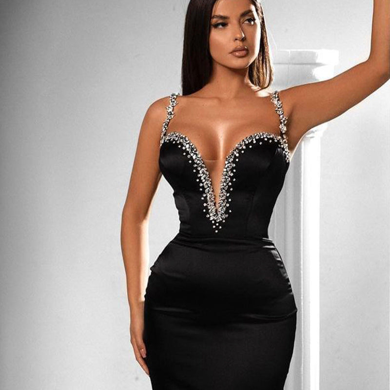 Sparkle Strap Deep V Neck Bandage Dress H5917