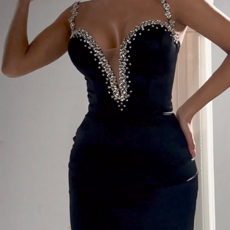 Sparkle Strap Deep V Neck Bandage Dress H5917