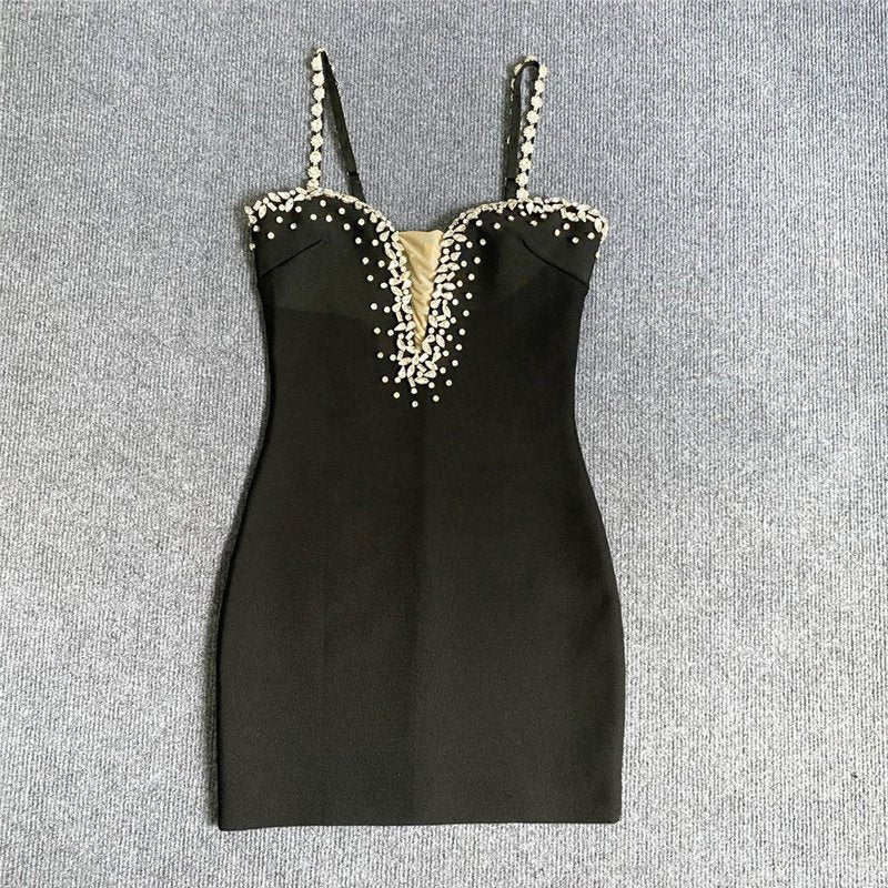 Sparkle Strap Deep V Neck Bandage Dress H5917
