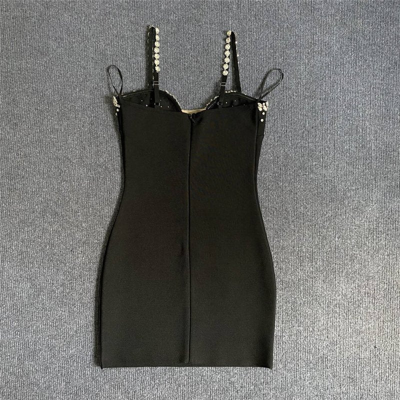 Sparkle Strap Deep V Neck Bandage Dress H5917