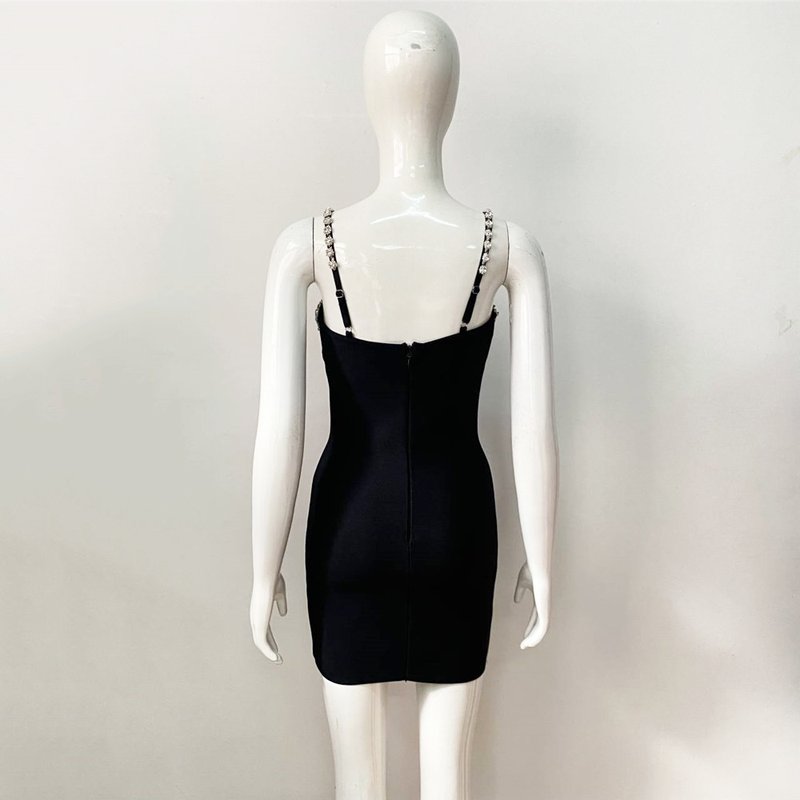 Sparkle Strap Deep V Neck Bandage Dress H5917