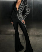 Sparkle Stripe Deep V Neck Jumpsuit H6262