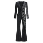 Sparkle Stripe Deep V Neck Jumpsuit H6262