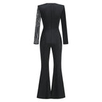 Sparkle Stripe Deep V Neck Jumpsuit H6262