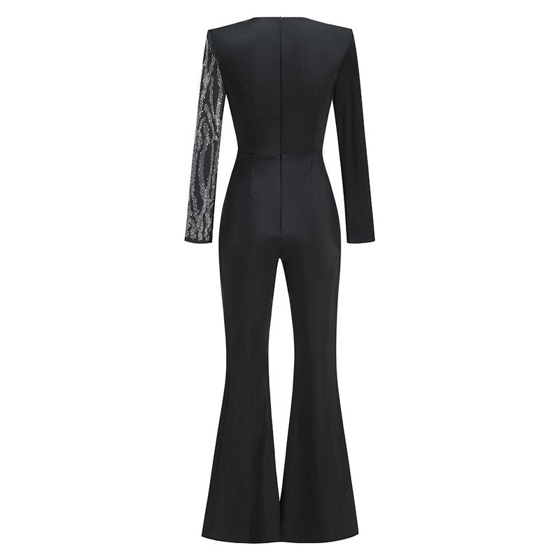 Sparkle Stripe Deep V Neck Jumpsuit H6262