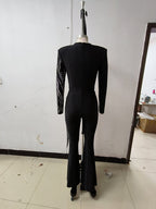 Sparkle Stripe Deep V Neck Jumpsuit H6262