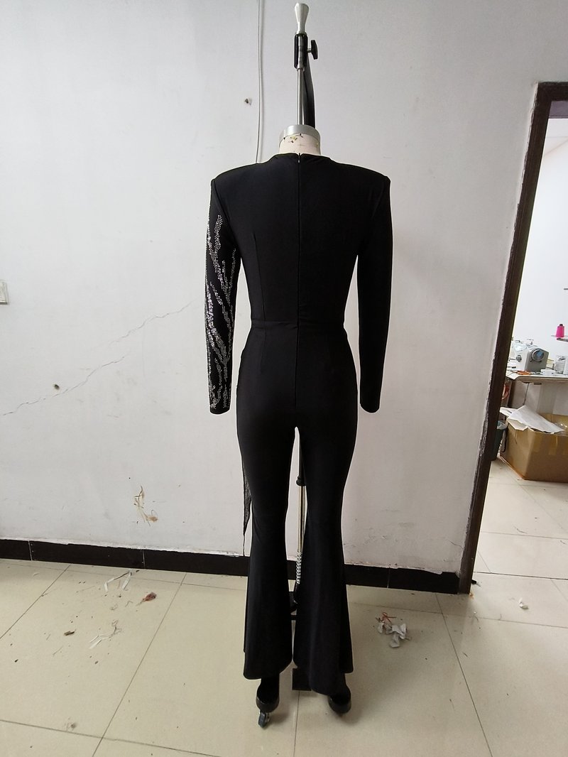 Sparkle Stripe Deep V Neck Jumpsuit H6262