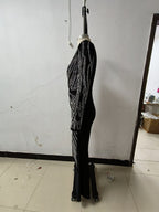 Sparkle Stripe Deep V Neck Jumpsuit H6262
