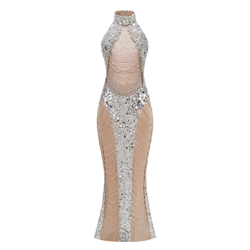 Sparkling Sequin High Neck Maxi Dress H6637