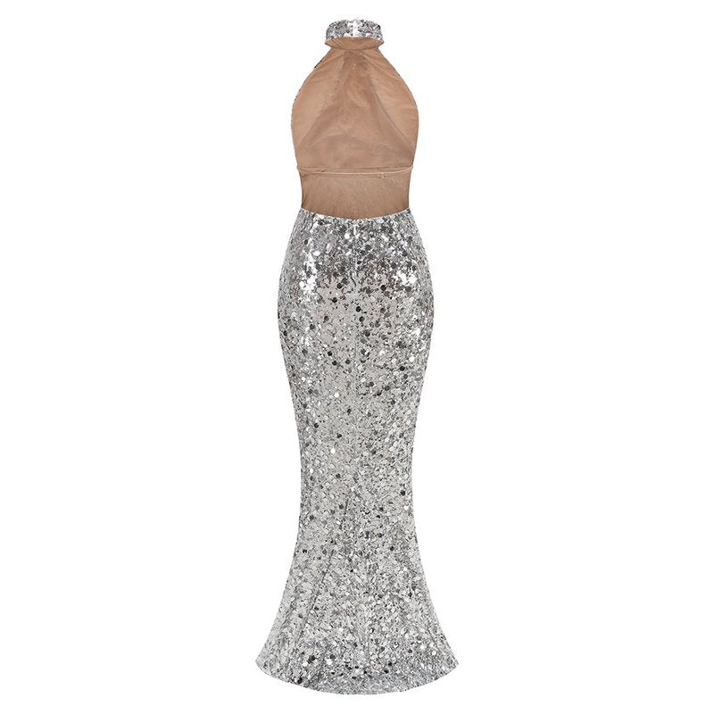 Sparkling Sequin High Neck Maxi Dress H6637