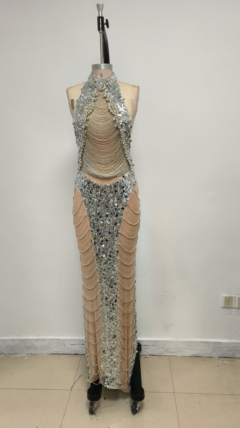 Sparkling Sequin High Neck Maxi Dress H6637