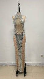 Sparkling Sequin High Neck Maxi Dress H6637
