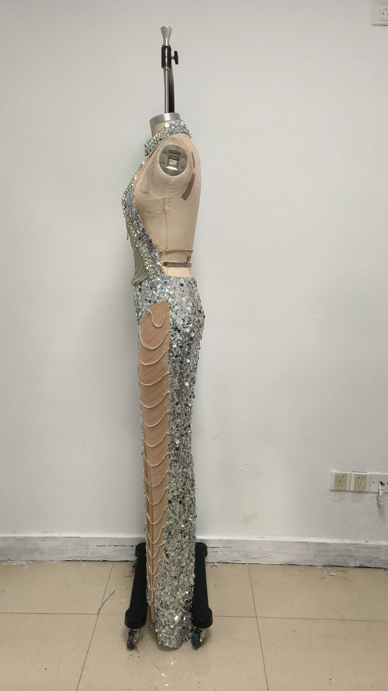 Sparkling Sequin High Neck Maxi Dress H6637