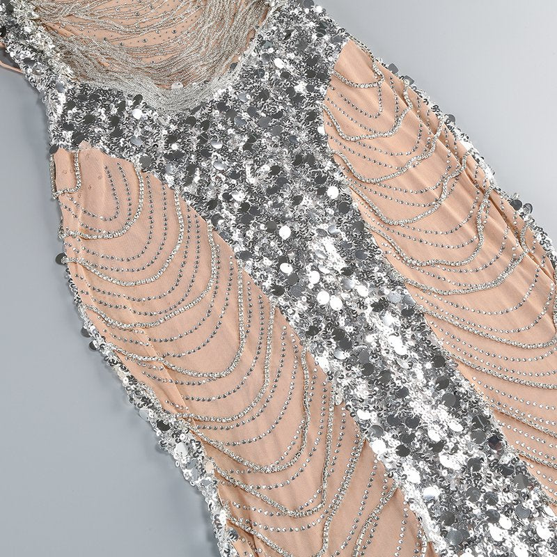 Sparkling Sequin High Neck Maxi Dress H6637