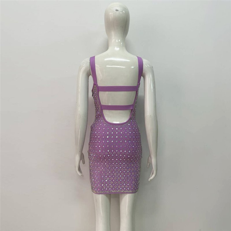Sparkly Purple Rhinestone Bodycon Dress H6453