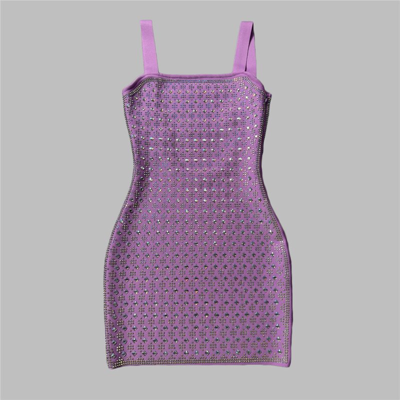 Sparkly Purple Rhinestone Bodycon Dress H6453