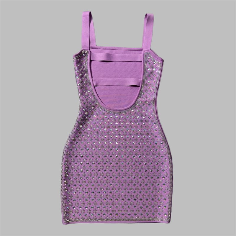 Sparkly Purple Rhinestone Bodycon Dress H6453